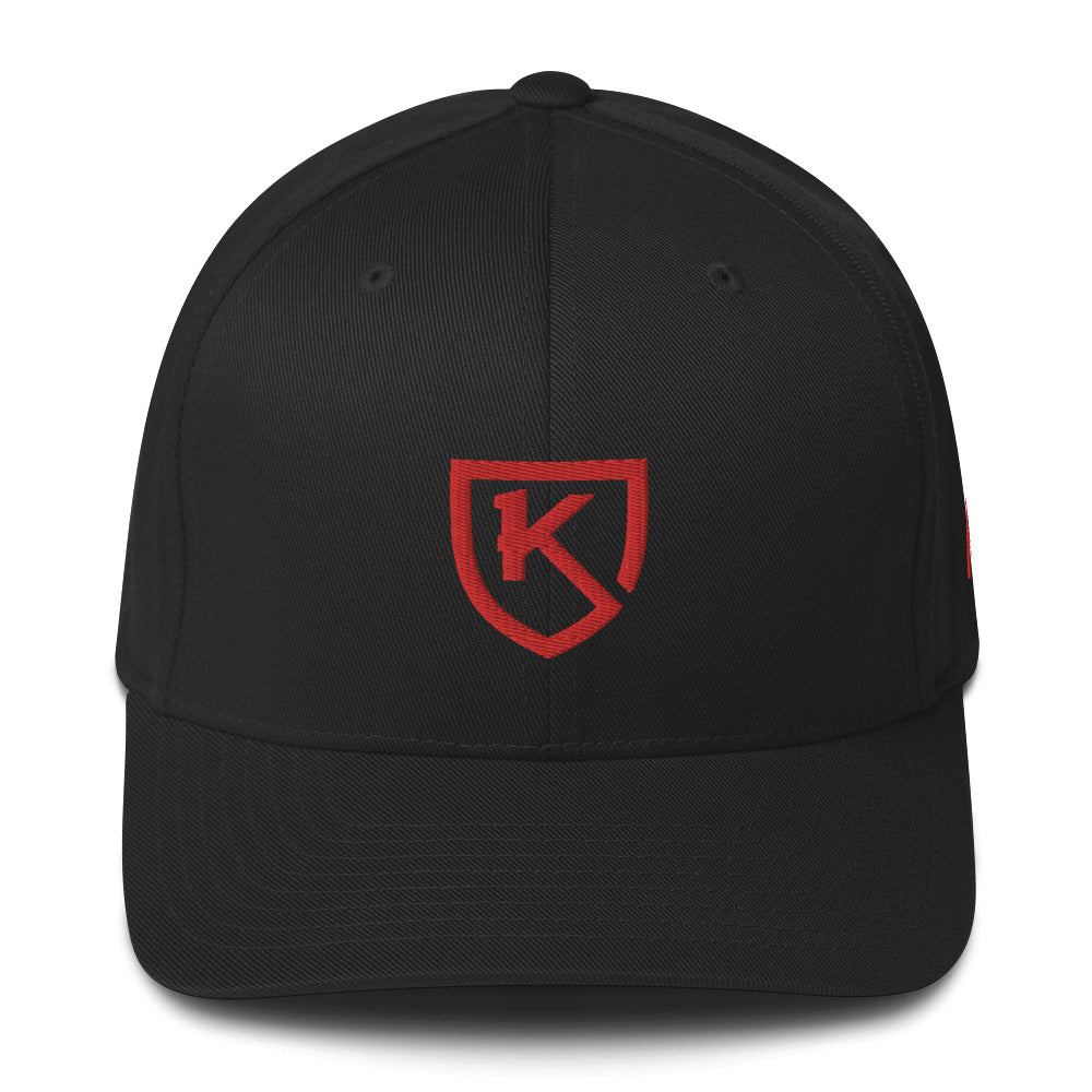 The K1 Apparel Co. Flexfit Hat Red-Shield black